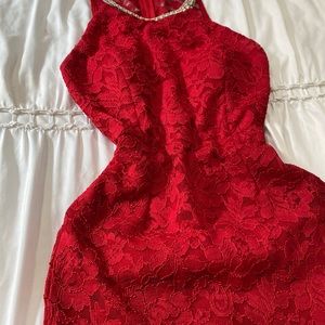 Red lace mini dress
